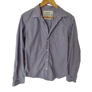 Frank & Eileen Barry Cotton Plaid Button Up Shirt Womesn S Purple Blue Check